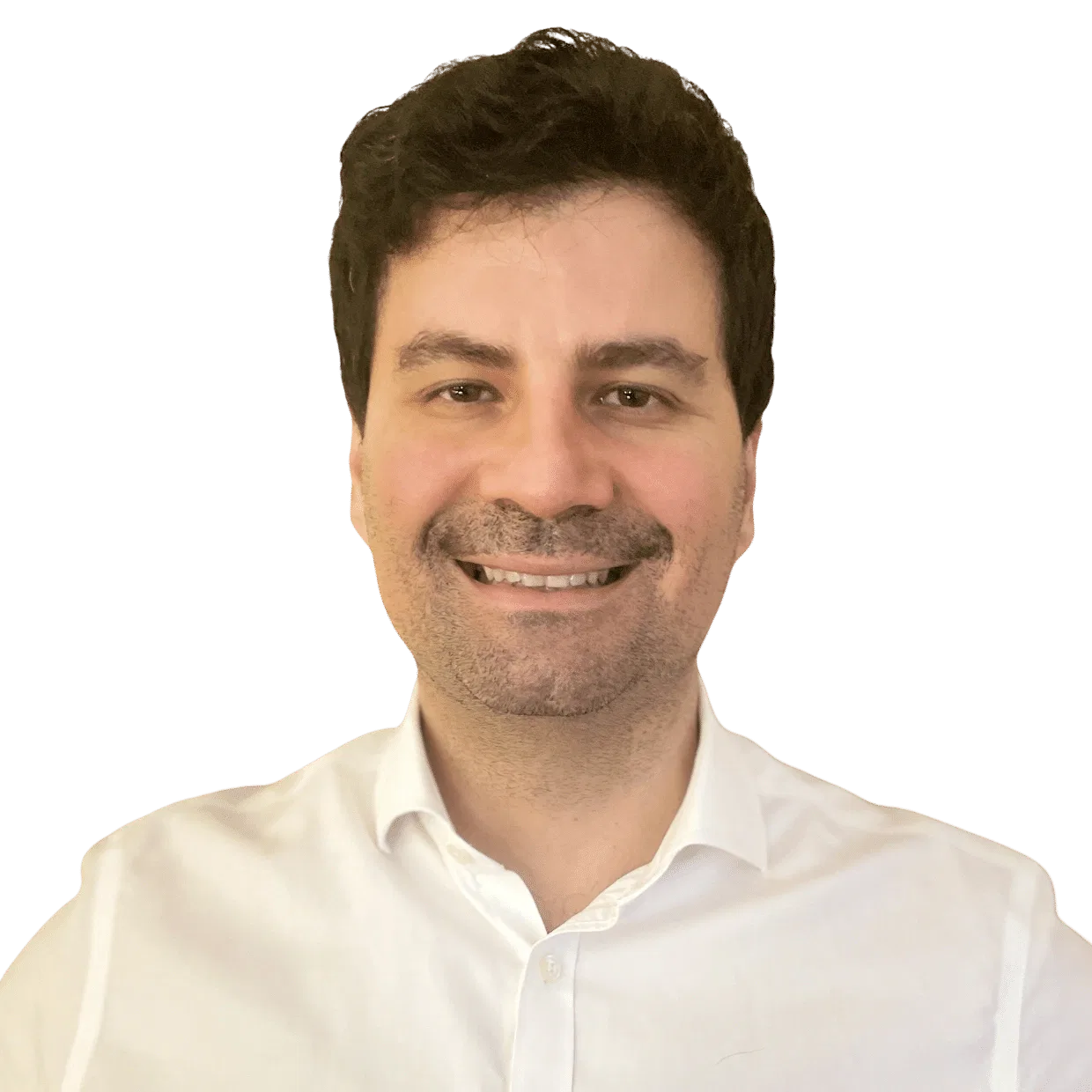 Headshot of a smiling man in a white shirt