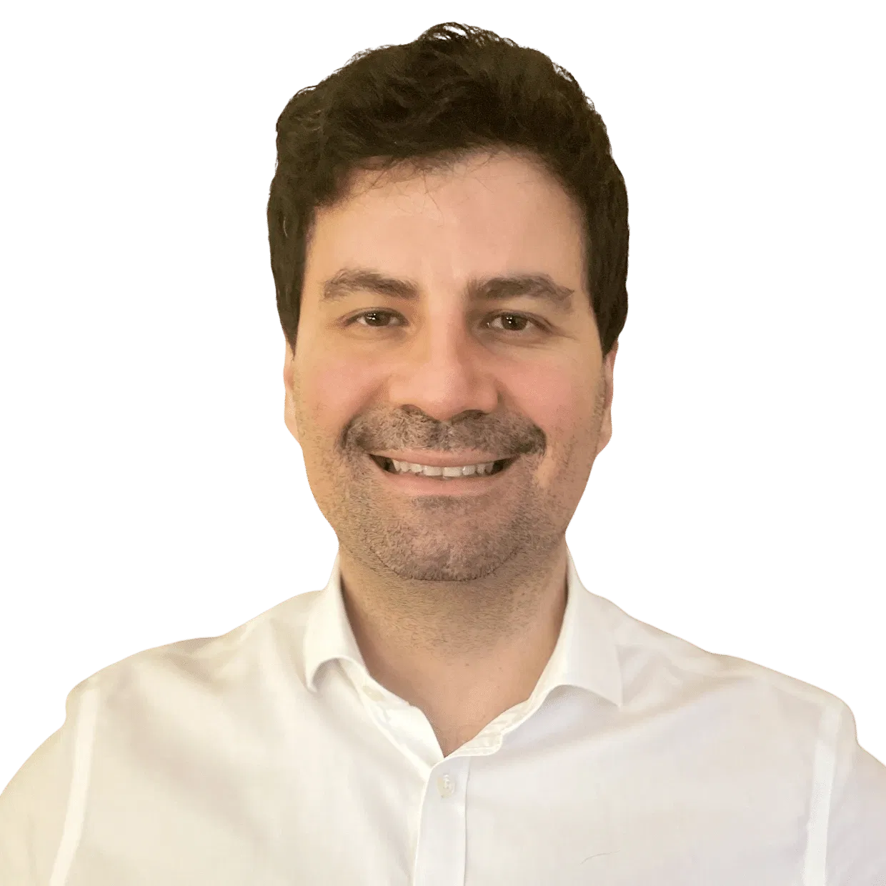 Headshot of a smiling man in a white shirt